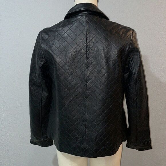 Jaclyn Smith Vintage Genuine Leather Quilted Jacket size S Collared Snap Front - Picture 7 of 11